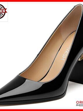 Chunky Block Heel Pumps, 3.5 Inch Heels, Patent Leather, Slip-On